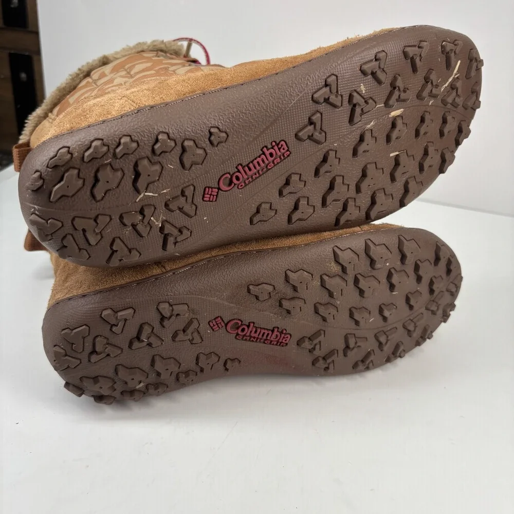 Columbia Women’s Brown Suede Quilted Winter Boots - Tan with Red Accents
